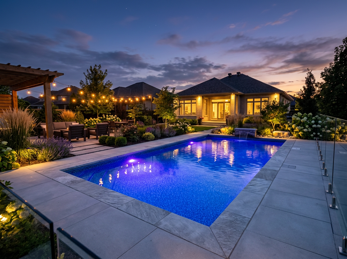 Renovated pool with modern LED lighting and fresh liner